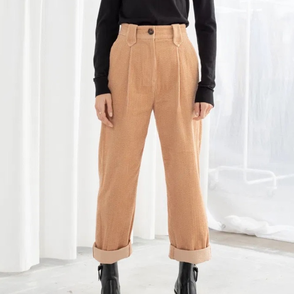 & Other Stories High Waisted Corduroy Trousers Pants Tan Size 4